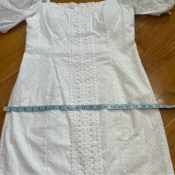 Lilly Pulitzer Daniela Cotton Eyelet Mini Coquette Dress White Puff Sleeves 14